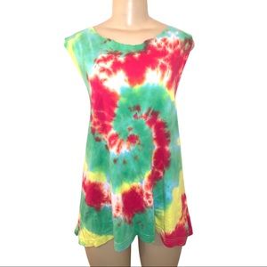 Deconstructed Tie Dye Handmade Hippie Braided Back Open Edge Tank Top
